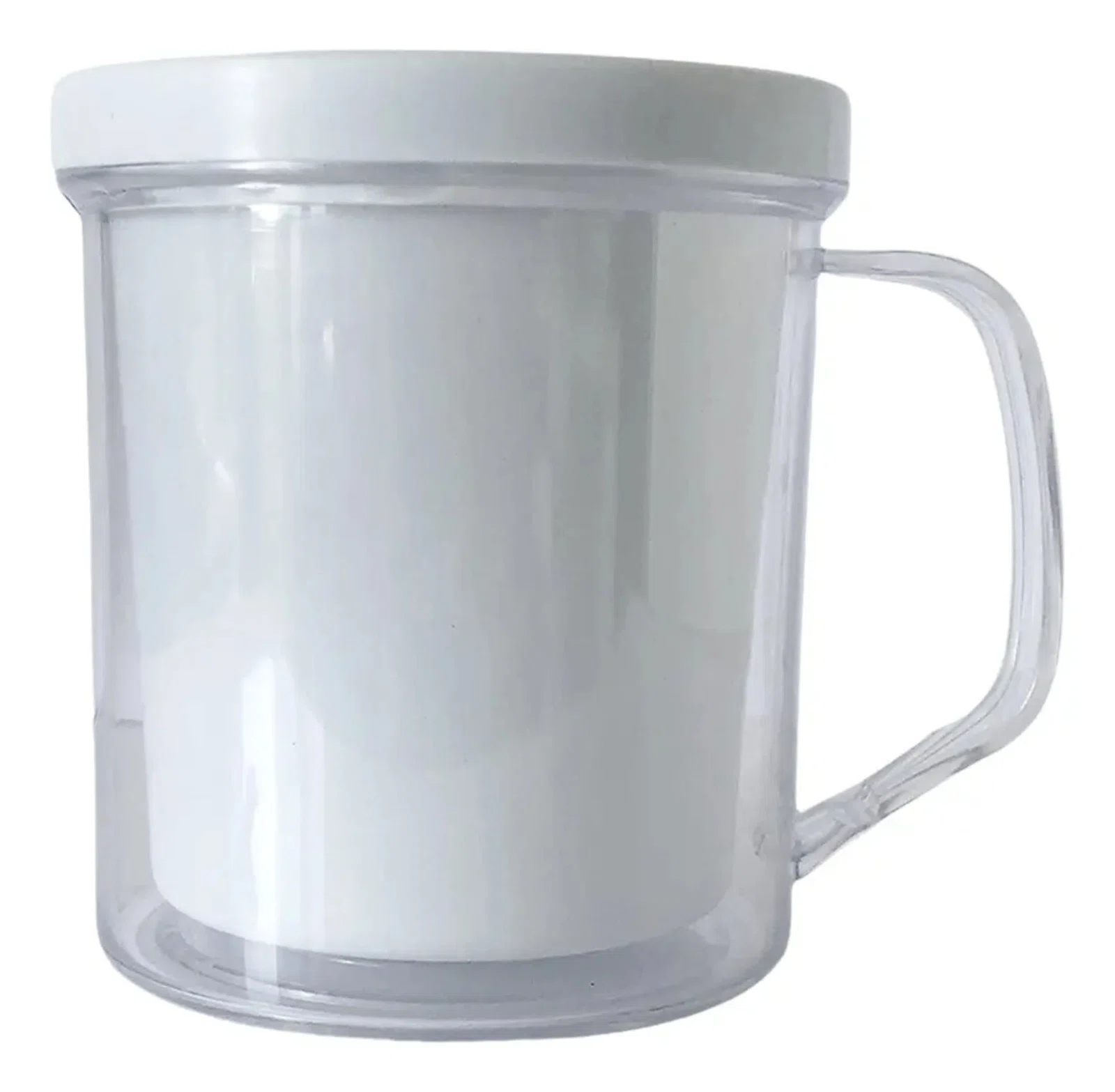 Caneca acrílica de 400 ml na cor branca da Casa das Lembrancinhas em Goiânia